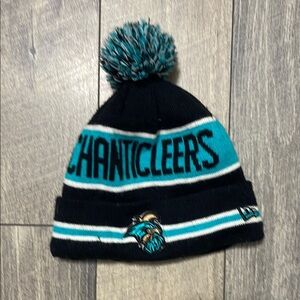 Black and Blue Pom-Pom Hat with Logo